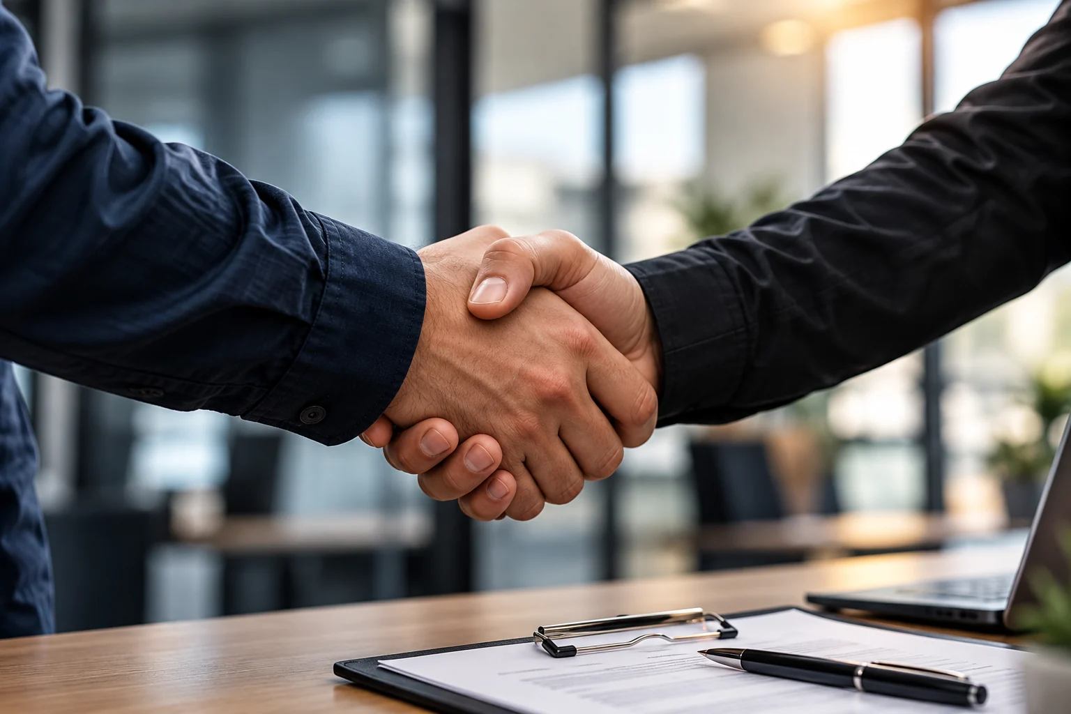 Acuerdo profesional y colaboración empresarial en una oficina